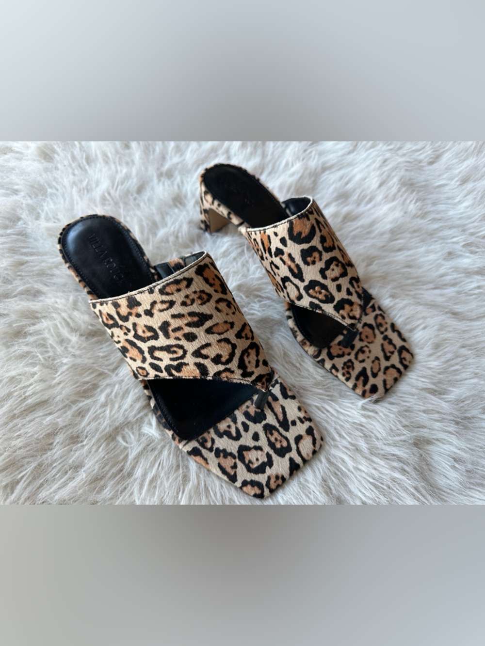 Villa rouge Danica square toe Leopard Print Slide Sandals Women's Black and Tan